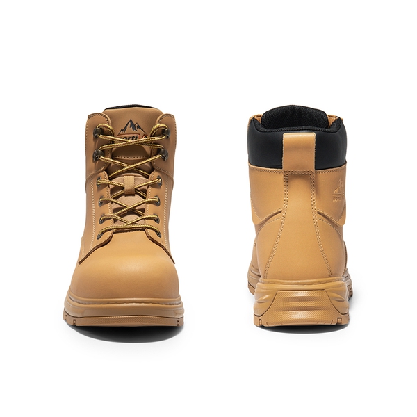 Men's Water-Resistant Steel Toe Leather Work Boots - YELLOW - 5